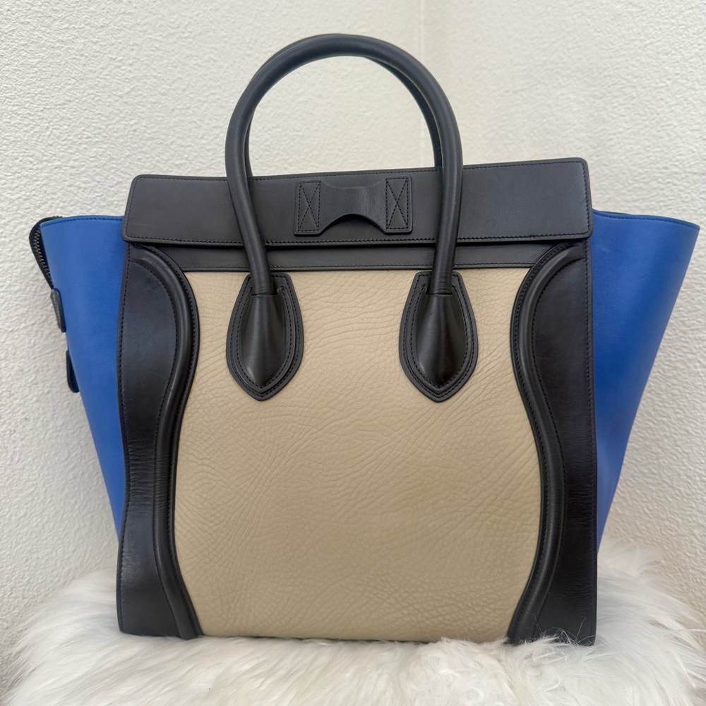 CELINE Mini Luggage Elephant Calfskin Leather Tri-Color  Handbag - Picture 5 of 14